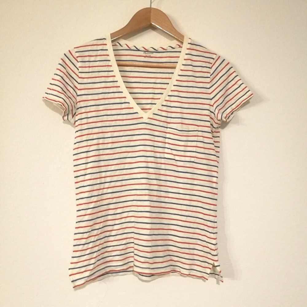 ♥Madewell | V neck Whisper Tee in Blue Red Stripes